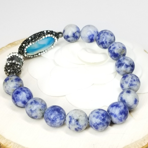 New Cat Eye Stone Blue Agate Bracelet - Picture 4 of 7